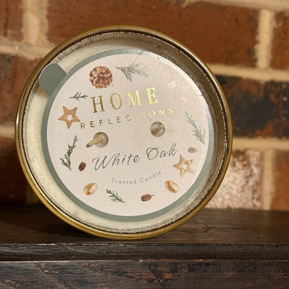 Home Reflections White Oak 12oz Scented 2-Wick Candle Gold‎ Mercury Glass Jar